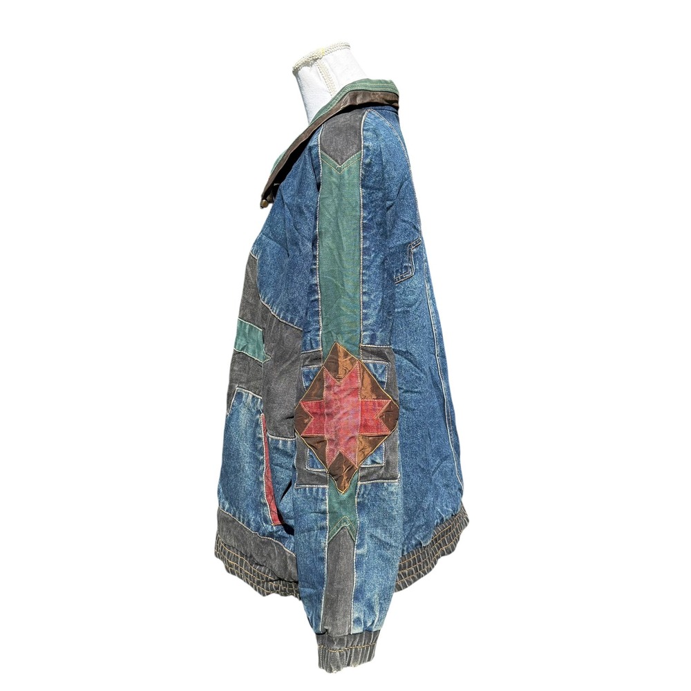 Vintage Concept II Denim‎ Patchwork Bomber Jacket Southwestern Geometric Mens L - Picture 10 of 11